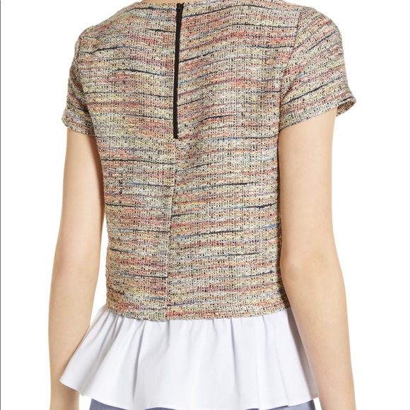 HALOGEN:Poplin Ruffle Tweed Top - Picture 2 of 6